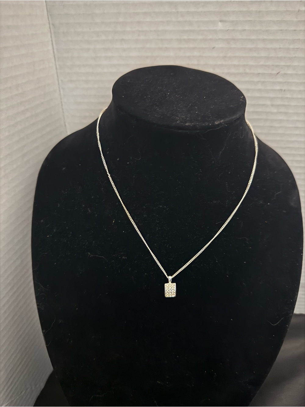 Sterling Silver Pave Rectangle Pendant Necklace - Silver